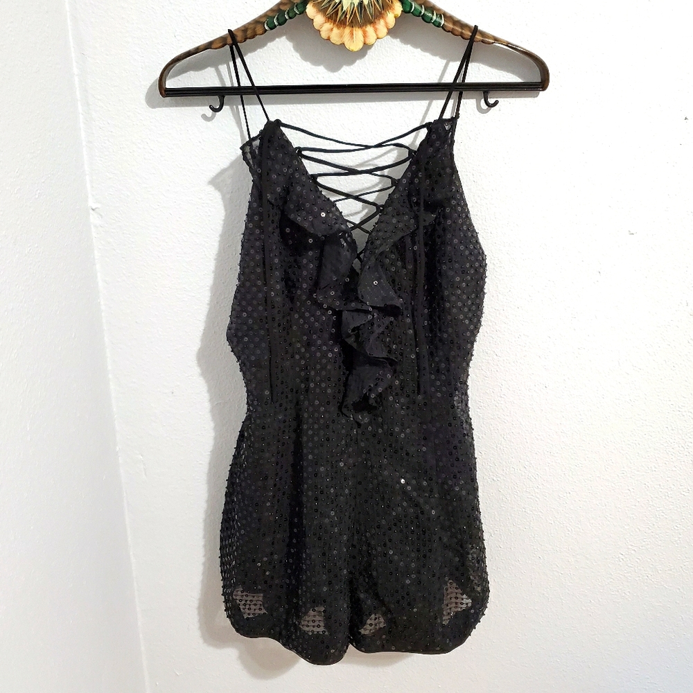 Nbd Black Sequence Ruffle Romper Size Small - image 1